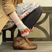 Short Wrist Warmers Fairisle Fingerless Gloves Red Rose in Putty and Tartan Scarlet Gift for Her - MADE TO ORDER