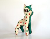 Mid Century Deer - Toy Stuffed Animal - Oil Cloth Reindeer - Ivory Cream Green Orange Polka Dots - Nursery Decor