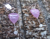 Pink guitar pick earrings