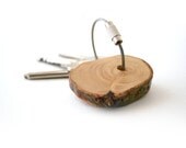 SUMMER SALE 20% OFF - Pine wood keychain, key fob with stainless steel cable wire
