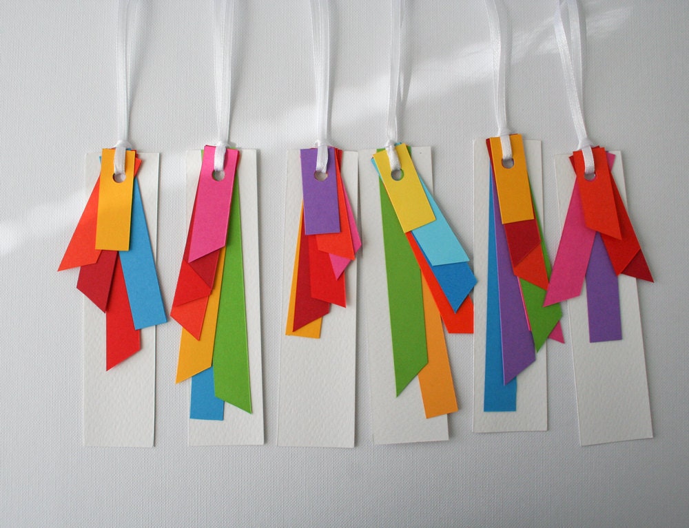 colourful gift tags - set of 6 - A rainbow colour tags multicolour geometric long present tags