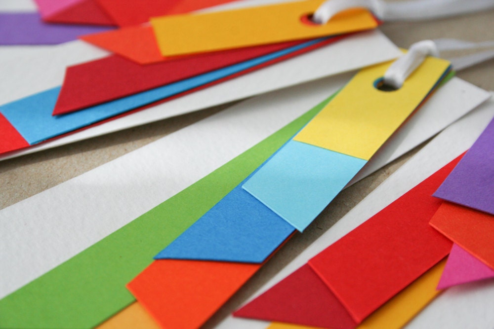 colourful gift tags - set of 6 - A rainbow colour tags multicolour geometric long present tags