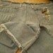 SALE upcycled referbished jeans crystal encrusted ultra low rise distressed with butterfly crystal pattern and bells