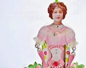 Spring Paper Art Doll with White and Pink Paper Dress and Corset