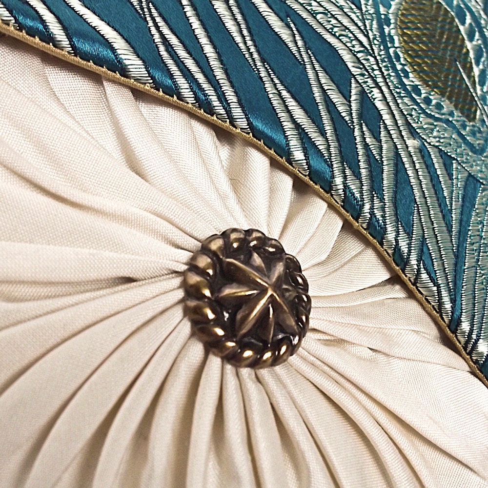 Silk Owl Clutch Wristlet - Peacock Feathers Brocade and Silk Dupioni - MADE TO ORDER