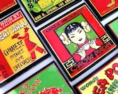 Retro Chinese Take-Out Wood Coaster Set