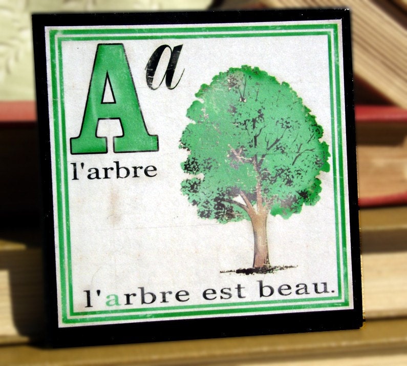 Coasters French Decor Children's Alphabet Book Coasters Set of Four