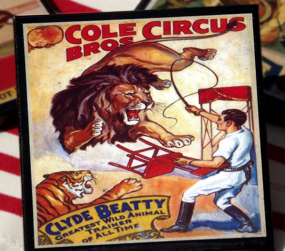 Wood Coaster Set Vintage Circus Drink Coasters for Under the Big Top