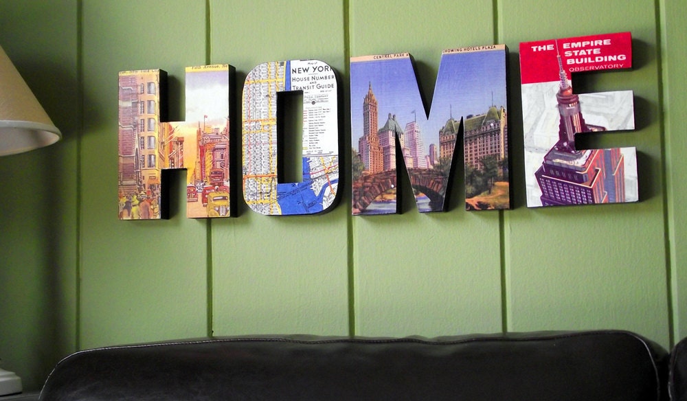 Wall Decor Wooden HOME Sign Vintage New York City Personalized Decor Custom Signage