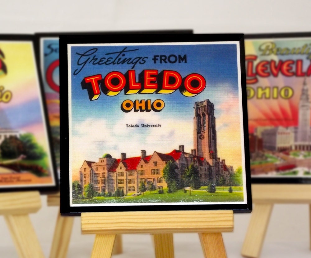 Ohio State Coasters Cleveland, Columbus, Toledo, Cincinnati Drink Coasters Hostess Gift