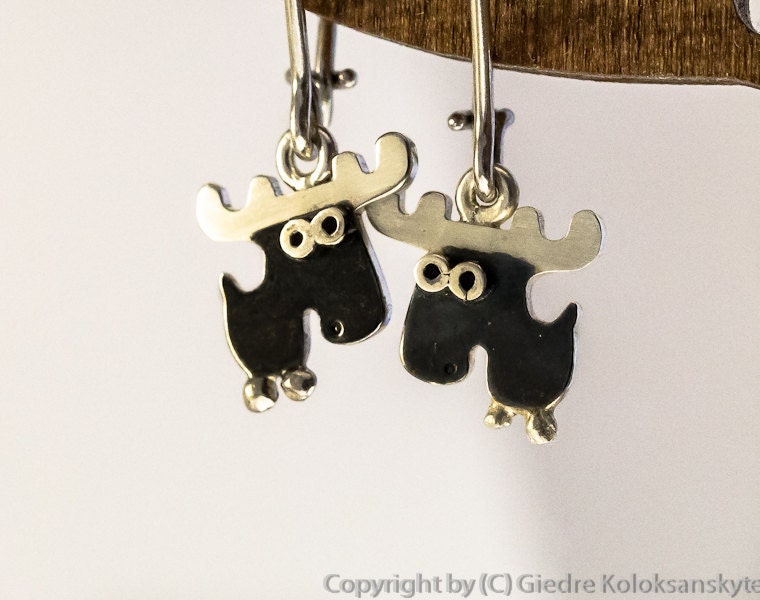 MOOSE Dangle Earrings Sterling Silver Mini Zoo series