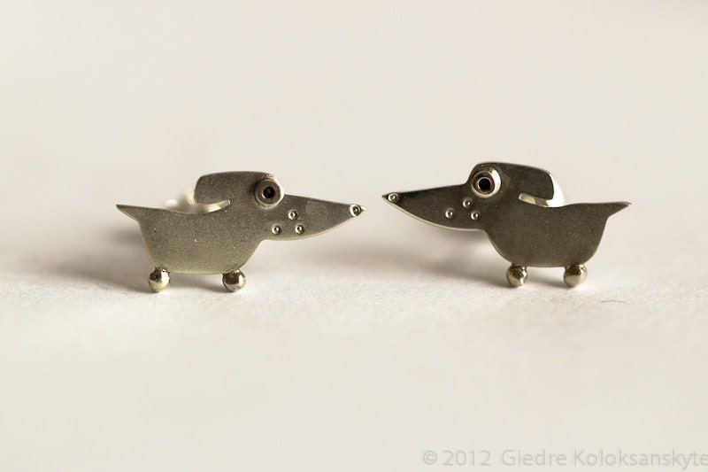 WEENIE DOG Sterling Silver Stud Earrings Mini Zoo.