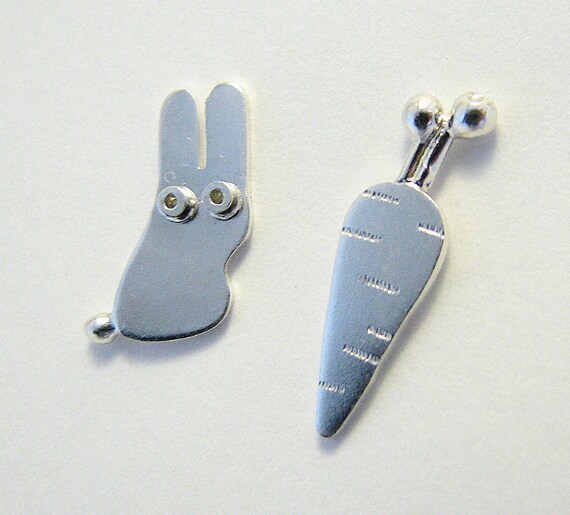 Bunny RABBIT CARROT Sterling Silver Stud Earrings Mini Zoo series