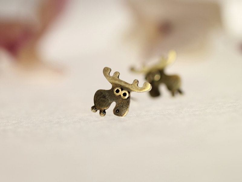 MOOSE Stud Earrings Sterling Silver Mini Zoo series