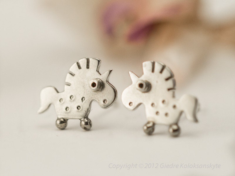 UNICORN Stud Earrings Sterling Silver Mini Zoo series