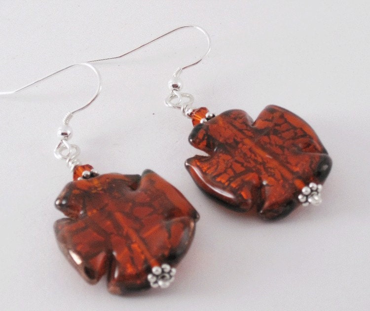 Burnt Orange Ruffled Glass Earrings