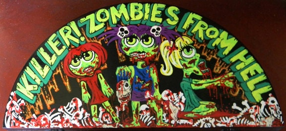 killer zombies from hell black hand painted cigar box purse