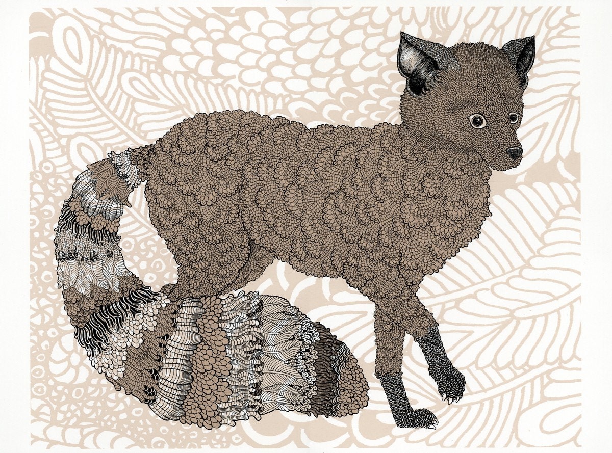 Fox Screenprint -Brown 18x24