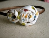 Dots fabric flower headband hair clip cream brown