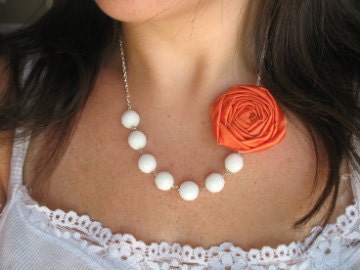 Tangerine fabric flower necklace