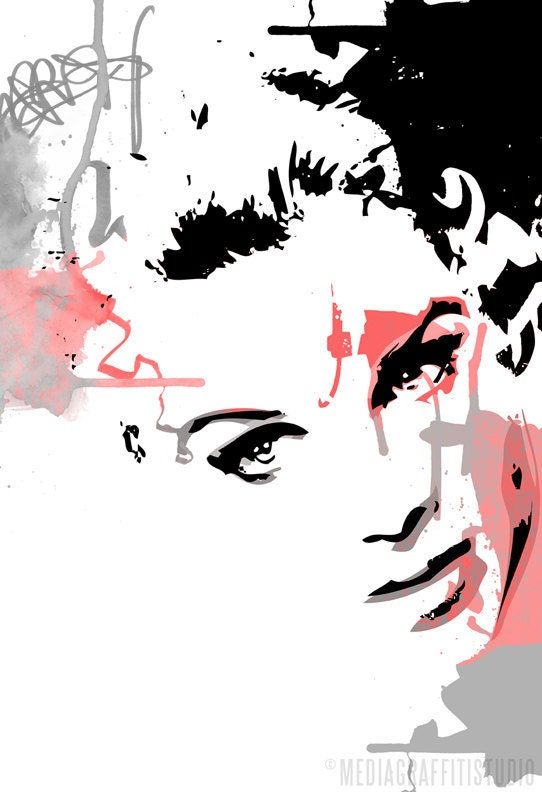 The MUSE V4 Pop Art style street art graffiti stencil sexy exotic pink grey black portrait fashion illustration 18x24