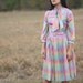 Vintage 1970 Small Medium - Easter Pastel Rainbow Checkered - Accordion Pleated A-line Day Dress - Anthropologie Boho Folk