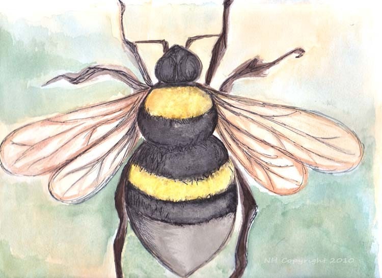 Honey Bee Watercolor Fine Art Print 8x10