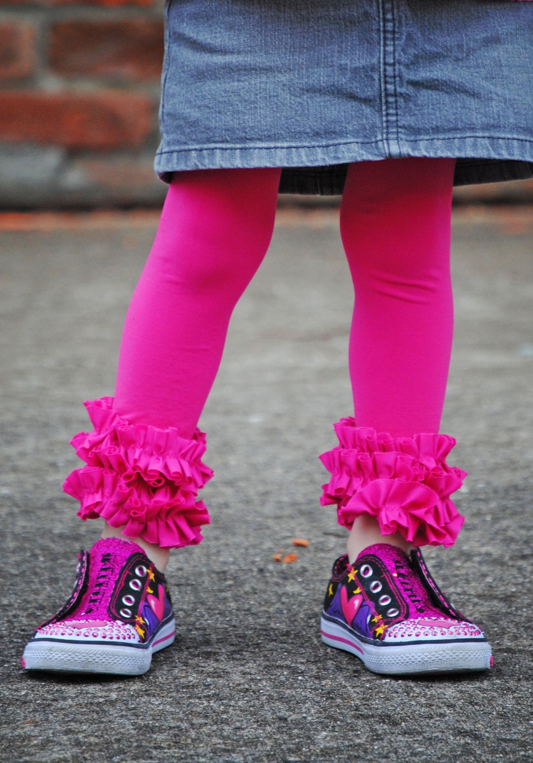 Hot Pink Ruffle footless tights
