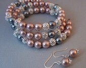 Rose Glass Pearl Coil Bracelet with Matching Earrings