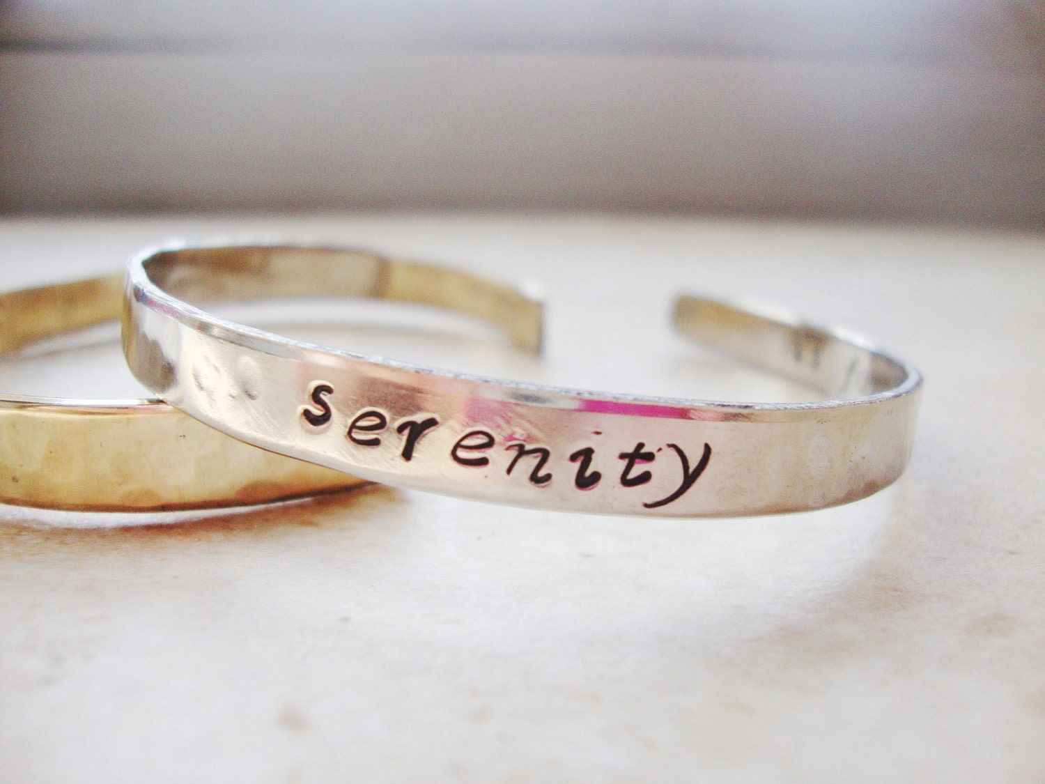 Serenity hidden message handstamped silver bracelet - Lolasjewels