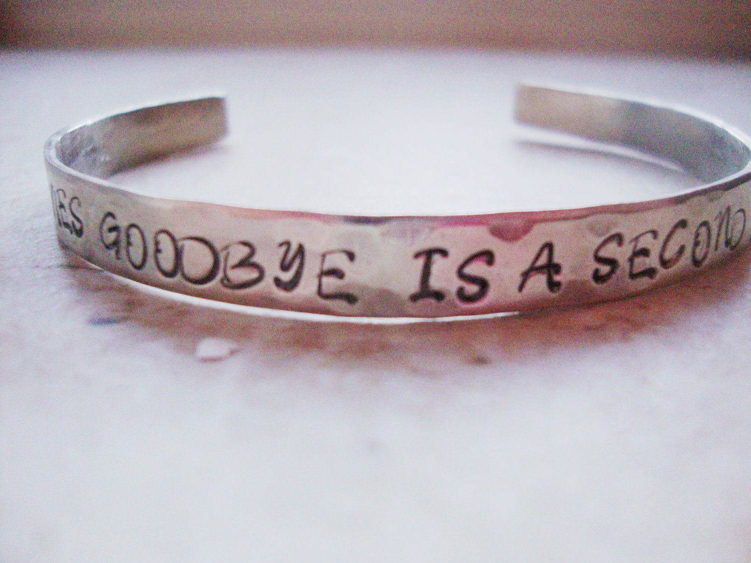Sometimes goodbye is a second chance lyric quote handstamped silver hammered cuff