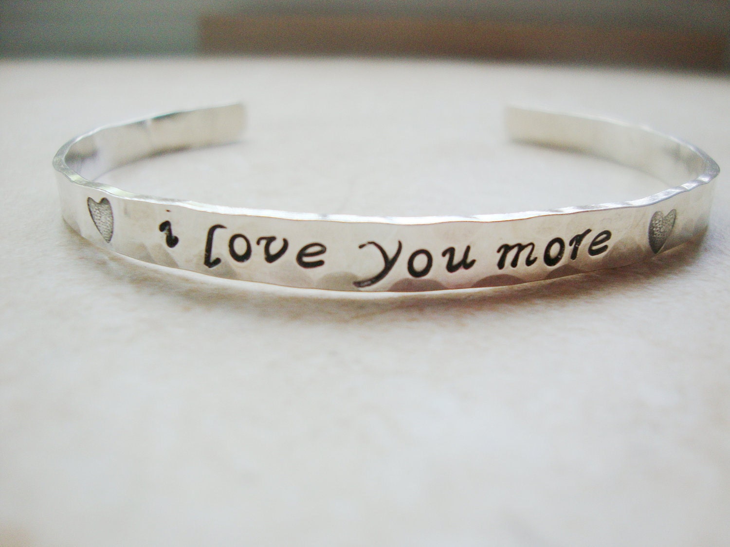 I love you more stunning sterling silver handstamped cuff with hearts