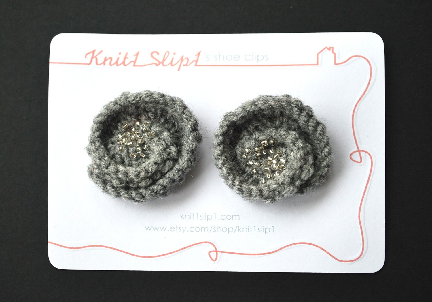 Grey Knitted Flower Shoe Clips (Set of 2)