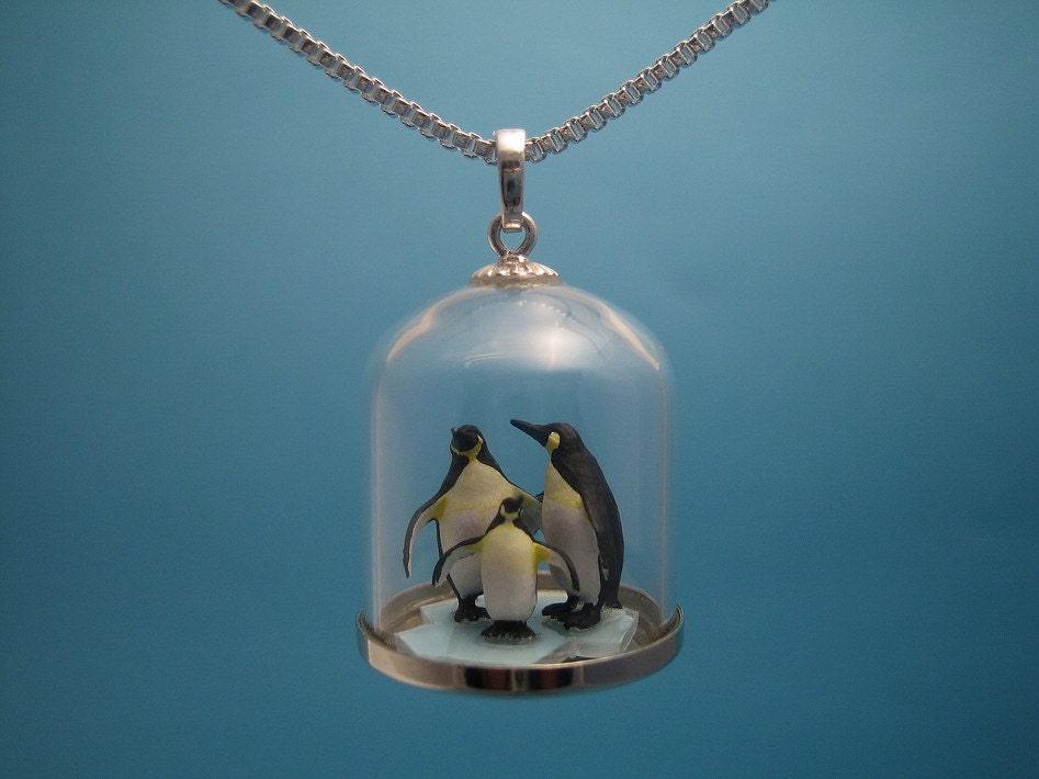 Sterling Silver Necklace with a Penguin Family Pendant