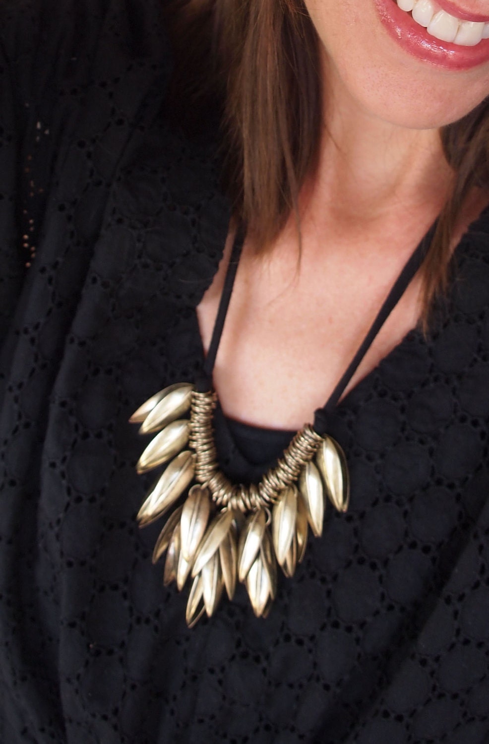 metal leafy bronze brass finish necklace modern vintage