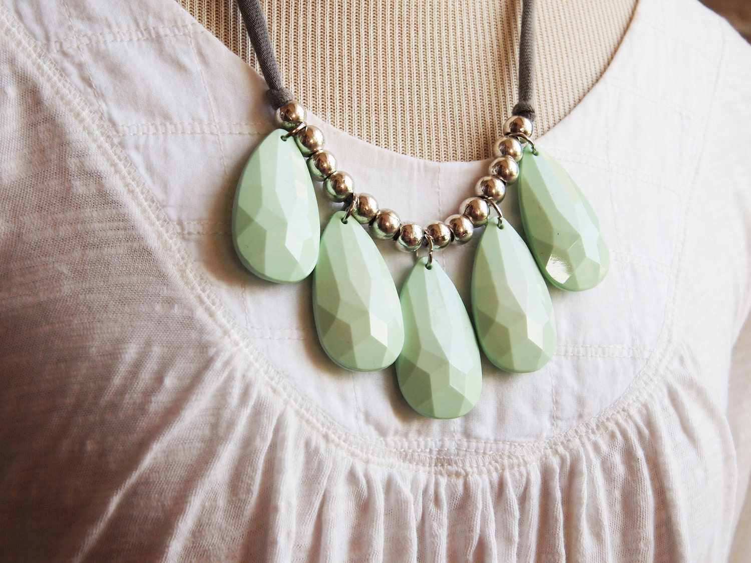 mint seafoam green with grey necklace