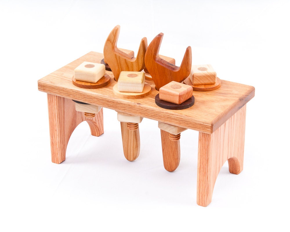 Wooden Toy Developmental Workbench and Tools Ecofriendly Oak