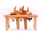 Montessori Wooden Developmental Toy Workbench with Tools Natural Cherry