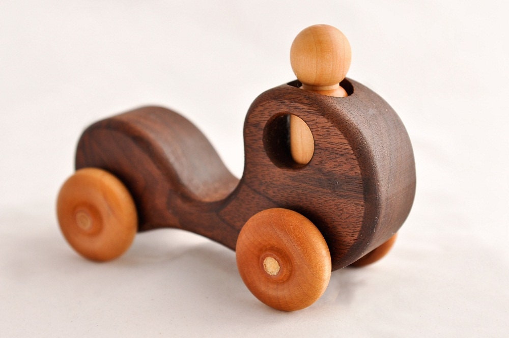 Wooden Toy Kids First Car Walnut With All Natural Finish