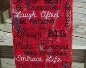 Family Rules 2 SIGN Subway CUSTOM Family Name Distressed primitive red Custom Handmade Hand-painted Wooden 12x24 WHAGN