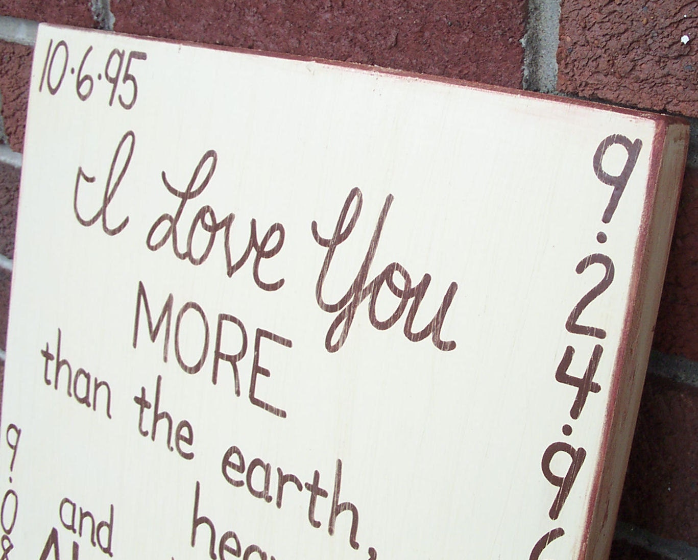 I Love You more than the earth SIGN CUSTOM DATES Name Subway Distressed Handmade Hand-painted Wooden 12x12 Whagn Made to Order
