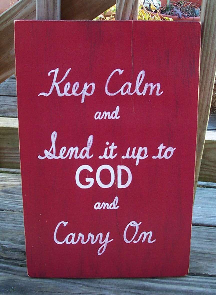 Keep Calm God SIGN Subway Red Distressed primitive Rules Handmade Hand-painted Wooden 12x17 WHAGN