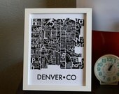 denver neighborhood type map in black art print poster wall decor