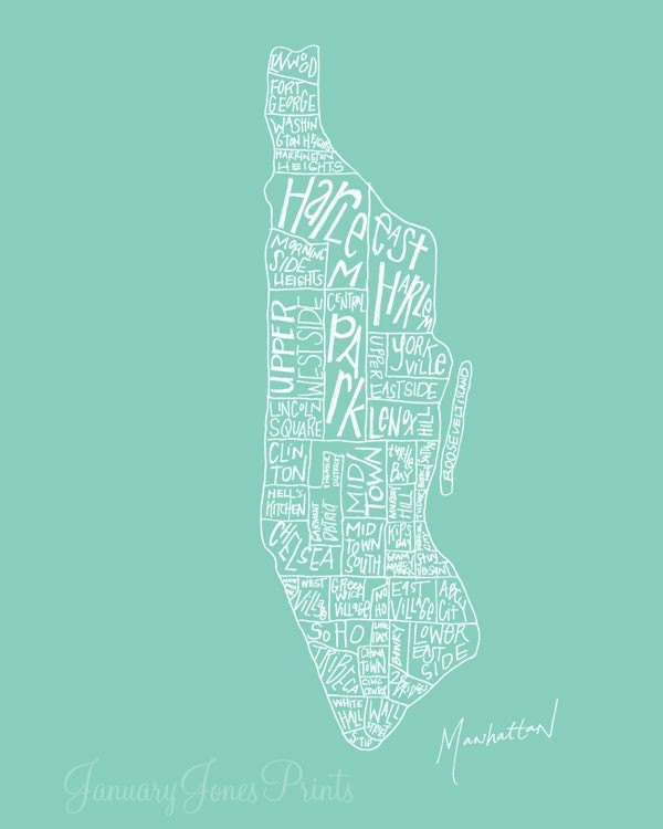 manhattan NYC neighborhoods art print poster wall decor