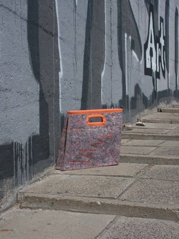 No. 4  The unique shape handbag and orange eco leather Eco friendly felted made from upcycled clothing. Made to order - AbstractArtBag