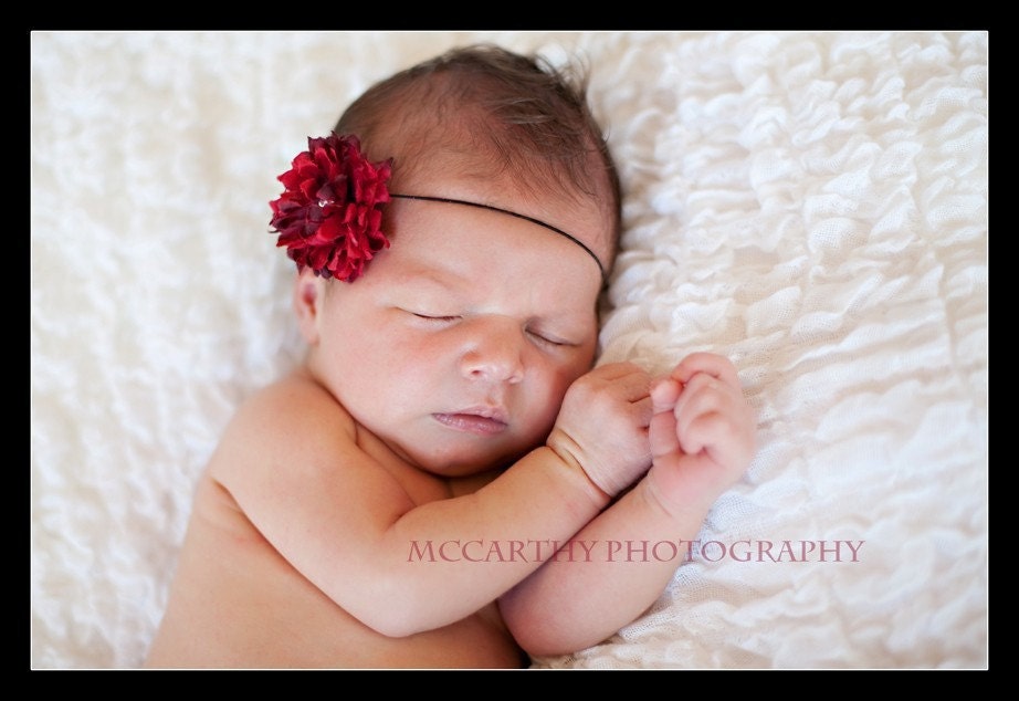 Mini Ruffle Flower Baby Band with Bling - purple - green - red
