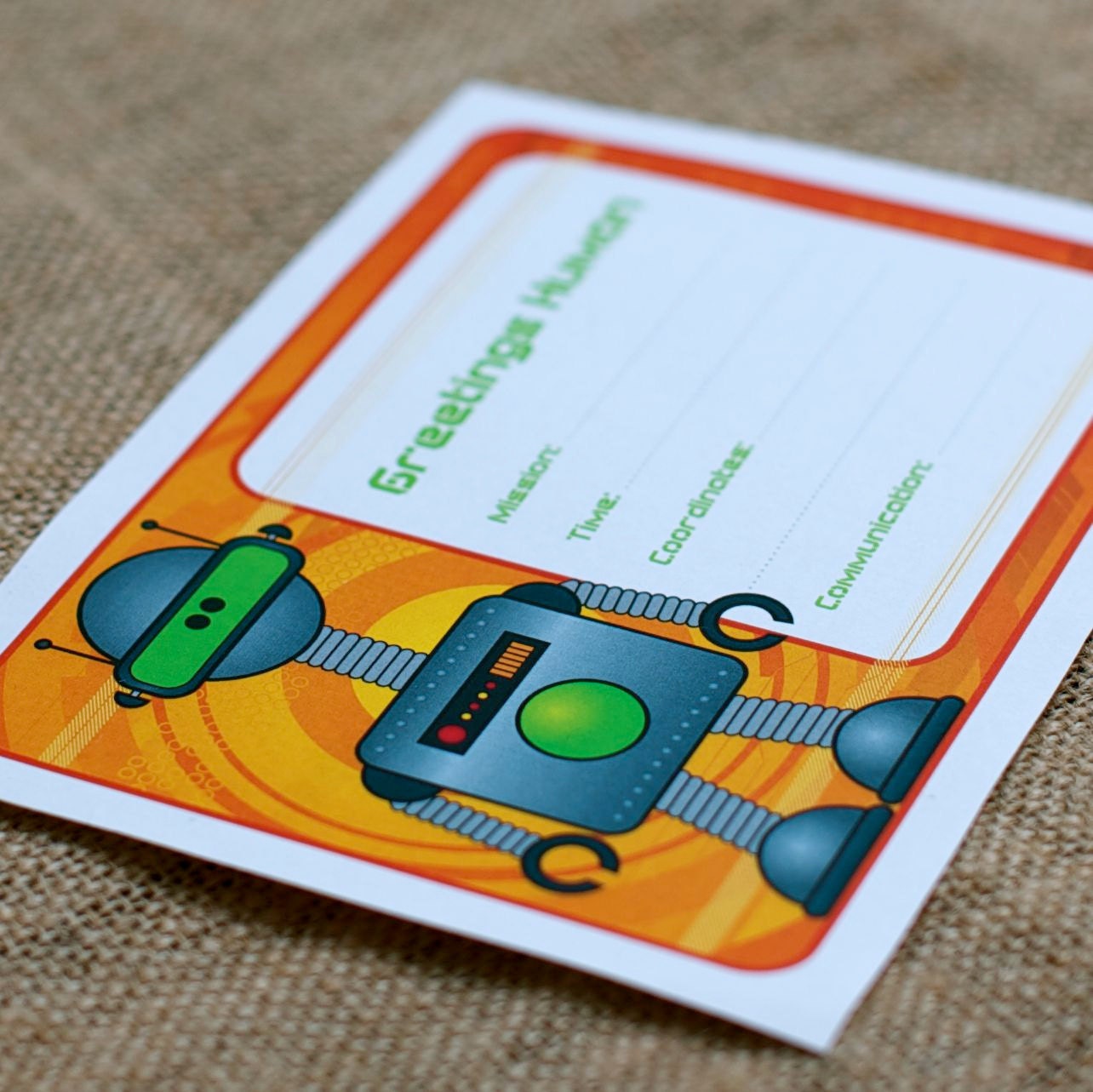 Blank Birthday Invitation from the DIY Printable Robot Collection by Spaceships and Laser Beams