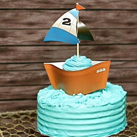 Cupcake Wrapper (Boat) from the Vintage Fishing DIY Printable Collection by Spaceships and Laser Beams