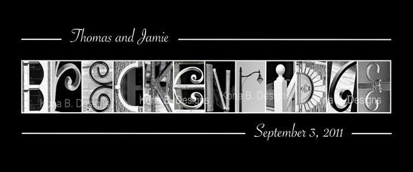 10x24 Alphabet Photography Letter Art - Custom LAST NAME in Photo Letters Name Frame Print (UNFRAMED)