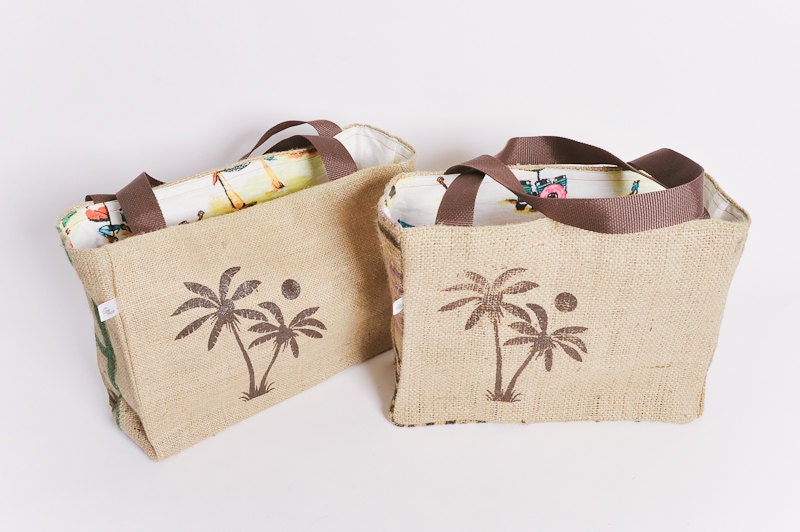 4 Eco-Friendly Semi Custom Tote Bags - Handmade from Recycled Coffee Sacks